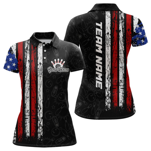 American Flag Bowling Custom Women Bowling Shirt Polo & Quarter-Zip Bowling Team Jerseys HNT52