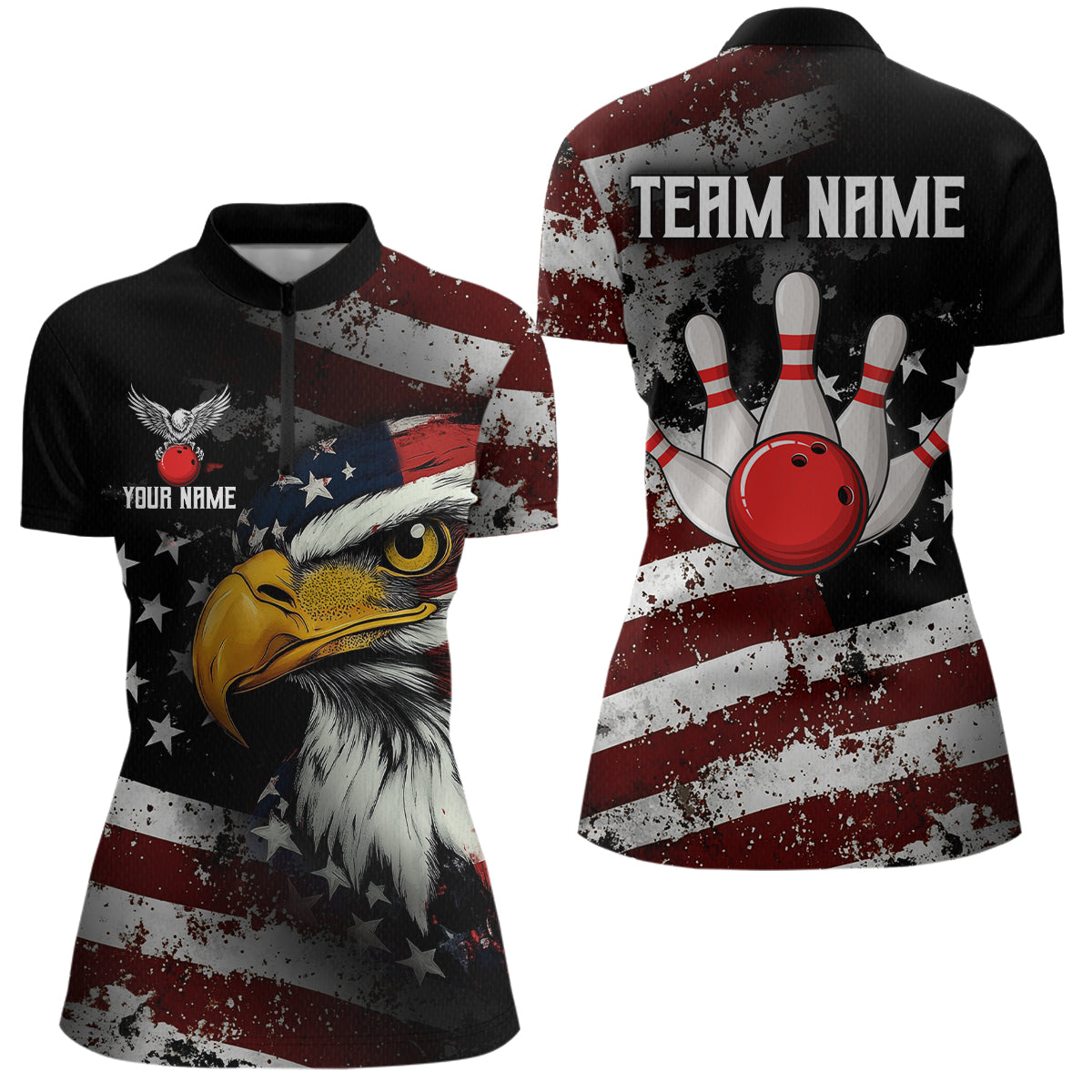 Custom US Eagle Bowling Jersey for Women Bowling Team Shirts Bowling Uniform Polo & 1/4 Zip HNT160
