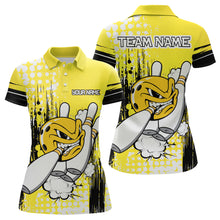 Load image into Gallery viewer, Personalized Yellow Funny Crazy Bowling Shirt for Women Polo &amp; Quarter-Zip Bowling Jersey with Team HNT03