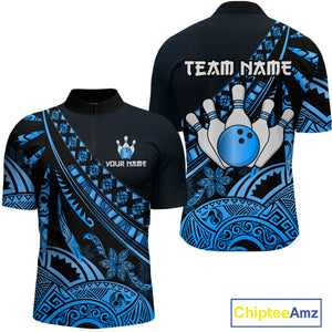Blue Vintage Bowling Custom Men Bowling Shirt Polo & Quarter-Zip Bowling Team Jerseys HNT69