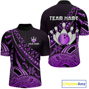 Purple Vintage Bowling Custom Men Bowling Shirt Polo & Quarter-Zip Bowling Team Jerseys HNT69