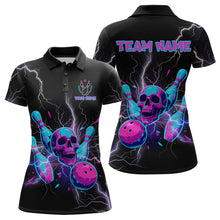 Load image into Gallery viewer, Custom Thunder Skull Flame Bowling Women Polo &amp; 1/4 Zip Shirts Bowling Team Jerseys HNT93
