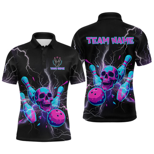 Custom Thunder Skull Flame Bowling Men Polo & 1/4 Zip Shirts Bowling Team Jerseys HNT93
