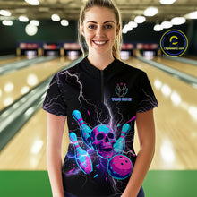 Load image into Gallery viewer, Custom Thunder Skull Flame Bowling Women Polo &amp; 1/4 Zip Shirts Bowling Team Jerseys HNT93