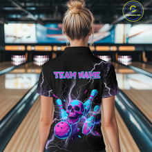 Load image into Gallery viewer, Custom Thunder Skull Flame Bowling Women Polo &amp; 1/4 Zip Shirts Bowling Team Jerseys HNT93