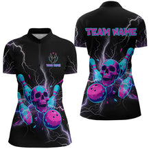Load image into Gallery viewer, Custom Thunder Skull Flame Bowling Women Polo &amp; 1/4 Zip Shirts Bowling Team Jerseys HNT93