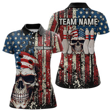 Load image into Gallery viewer, Skull US Flag Bowling Custom Women Bowling Shirt Polo &amp; Quarter-Zip Bowling Team Jerseys HNT58