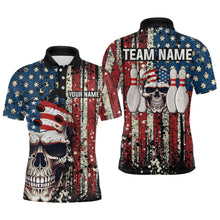 Load image into Gallery viewer, Skull US Flag Bowling Custom Men Bowling Shirt Polo &amp; Quarter-Zip Bowling Team Jerseys HNT58