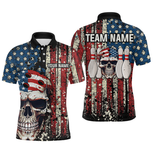 Skull US Flag Bowling Custom Men Bowling Shirt Polo & Quarter-Zip Bowling Team Jerseys HNT58