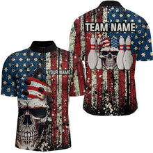 Load image into Gallery viewer, Skull US Flag Bowling Custom Men Bowling Shirt Polo &amp; Quarter-Zip Bowling Team Jerseys HNT58