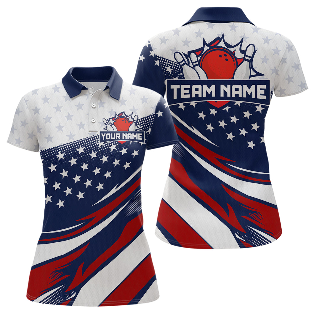 American Flag Bowling Custom Women Bowling Shirt Polo & Quarter-Zip Bowling Team Jerseys HNT50
