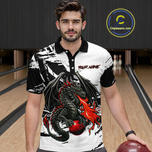 Load image into Gallery viewer, Custom Black Dragon Flame Bowling Men Shirts Bowling Gifts Polo &amp; 1/4 Zip Bowling Team Jerseys HNT100