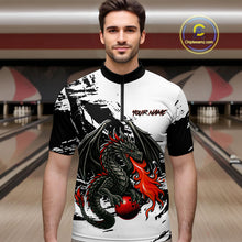 Load image into Gallery viewer, Custom Black Dragon Flame Bowling Men Shirts Bowling Gifts Polo &amp; 1/4 Zip Bowling Team Jerseys HNT100