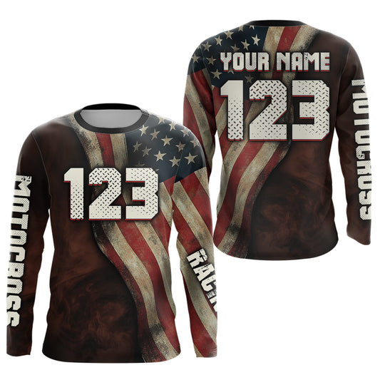 Custom Youth US Flag Dirt Bike Jersey Off-Road Shirt Motocross Jersey UPF30+ Kid Men Women DNT71