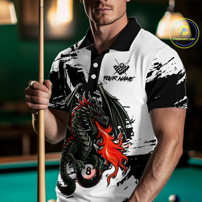 Custom Dragon Flame 8 Ball Billiard Shirts for Men Billiard Team Shirts Polo & 1/4 Zip Shirt NNT82