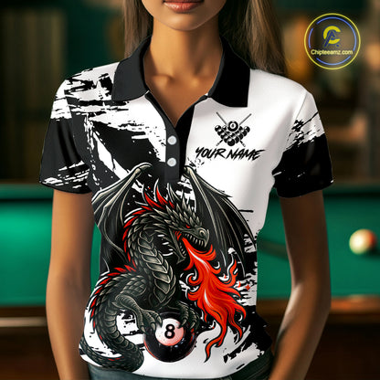 Custom Dragon Flame 8 Ball Billiard Shirts for Men Billiard Team Shirts Polo & 1/4 Zip Shirt NNT82