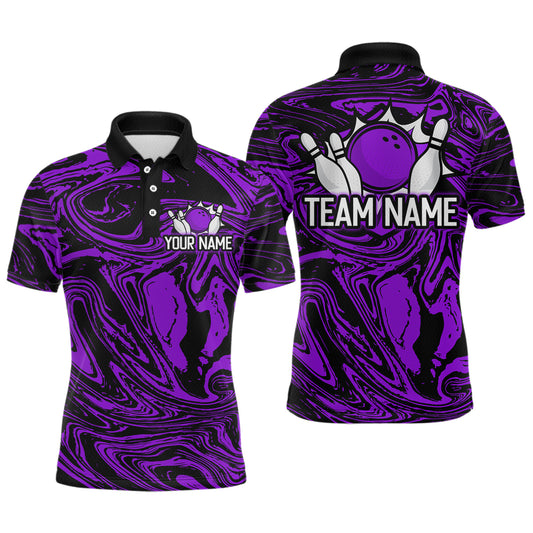 Custom Purple Bowling Men Bowling Shirt Polo & Quarter-Zip Bowling Team Jerseys HNT81
