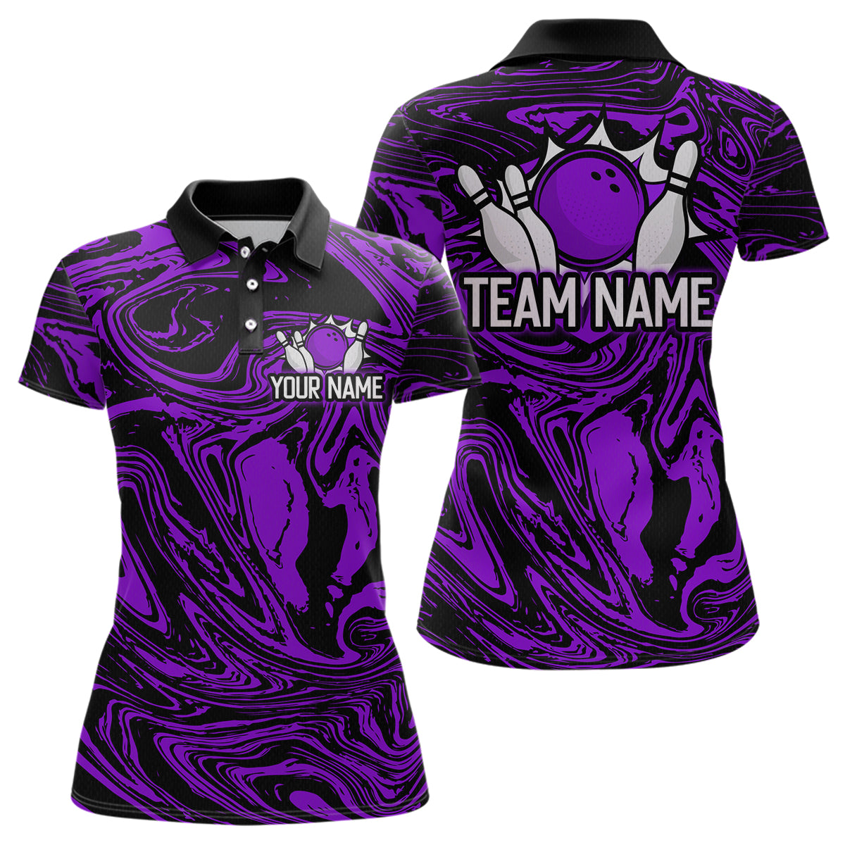 Custom Purple Bowling Women Bowling Shirt Polo & Quarter-Zip Bowling Team Jerseys HNT81