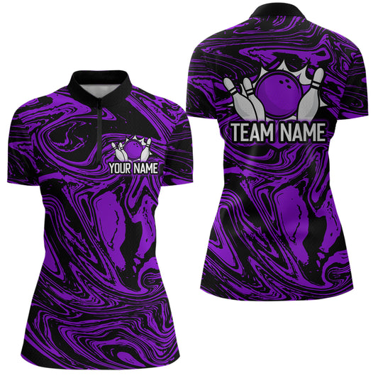 Custom Purple Bowling Women Bowling Shirt Polo & Quarter-Zip Bowling Team Jerseys HNT81