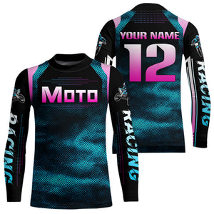 Turquoise Motocross Racing Jersey UPF30+ MX Racing Dirt Bike Jersey Kid Men Women DNT04