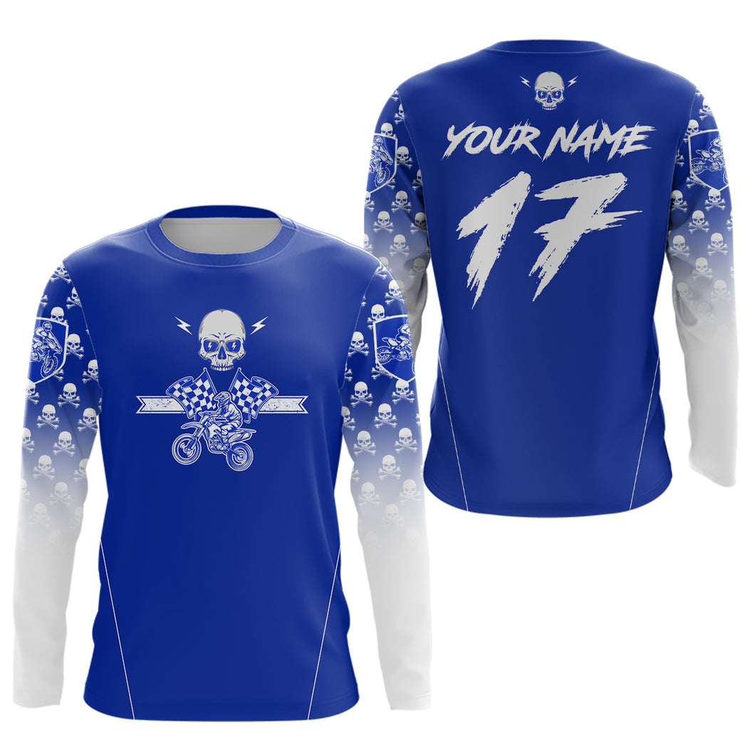 Custom Blue Skull Motocross Shirts for Kid Adults Youth Motocross Jersey UPF30+Dirt Bike DNT70