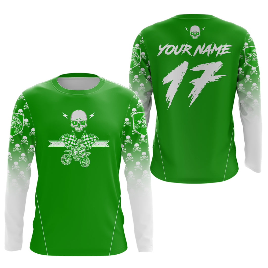 Custom Green Skull Motocross Shirts for Kid Adults Youth Motocross Jersey UPF30+Dirt Bike DNT70