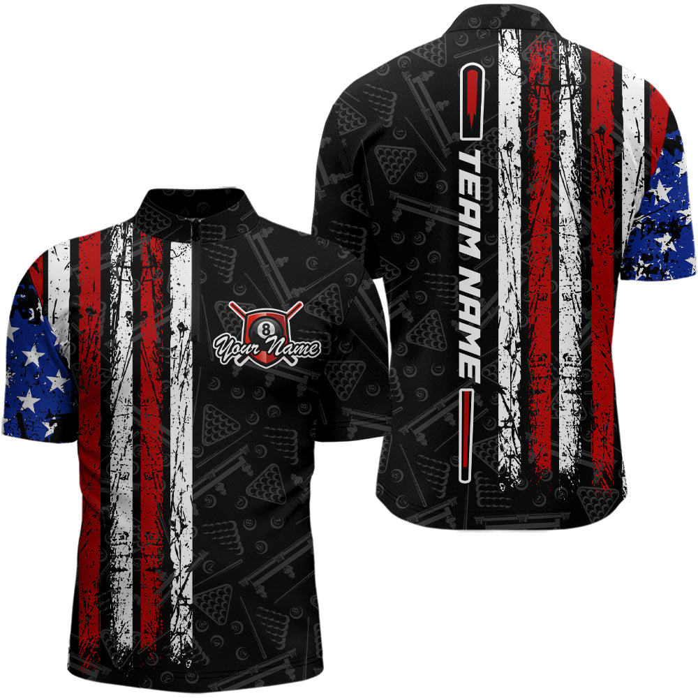 American Flag Billiard Jerseys 8 Ball Pool Billiard Shirts for Men Polo & 1/4 Zip Shirt NNT05