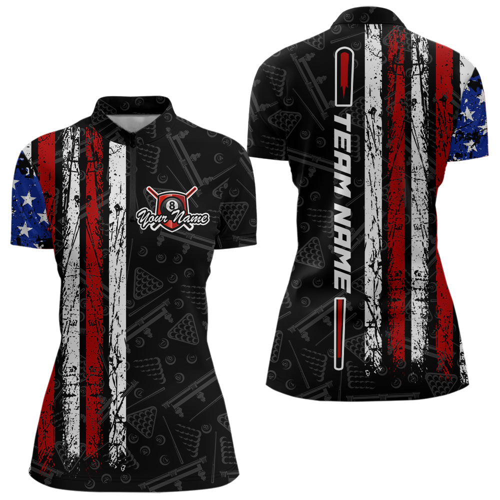 American Flag Billiard Jerseys 8 Ball Pool Billiard Shirts for Women Polo & 1/4 Zip Shirt NNT05