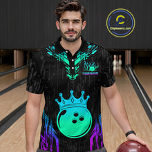 Load image into Gallery viewer, Custom Black Neon Crown Bowling Jersey for Men Bowling Uniform Polo &amp; 1/4 Zip Bowling Team Shirts HNT123
