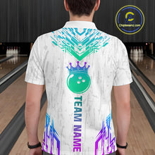 Load image into Gallery viewer, Custom White Neon Crown Bowling Jersey for Men Bowling Uniform Polo &amp; 1/4 Zip Bowling Team Shirts HNT123