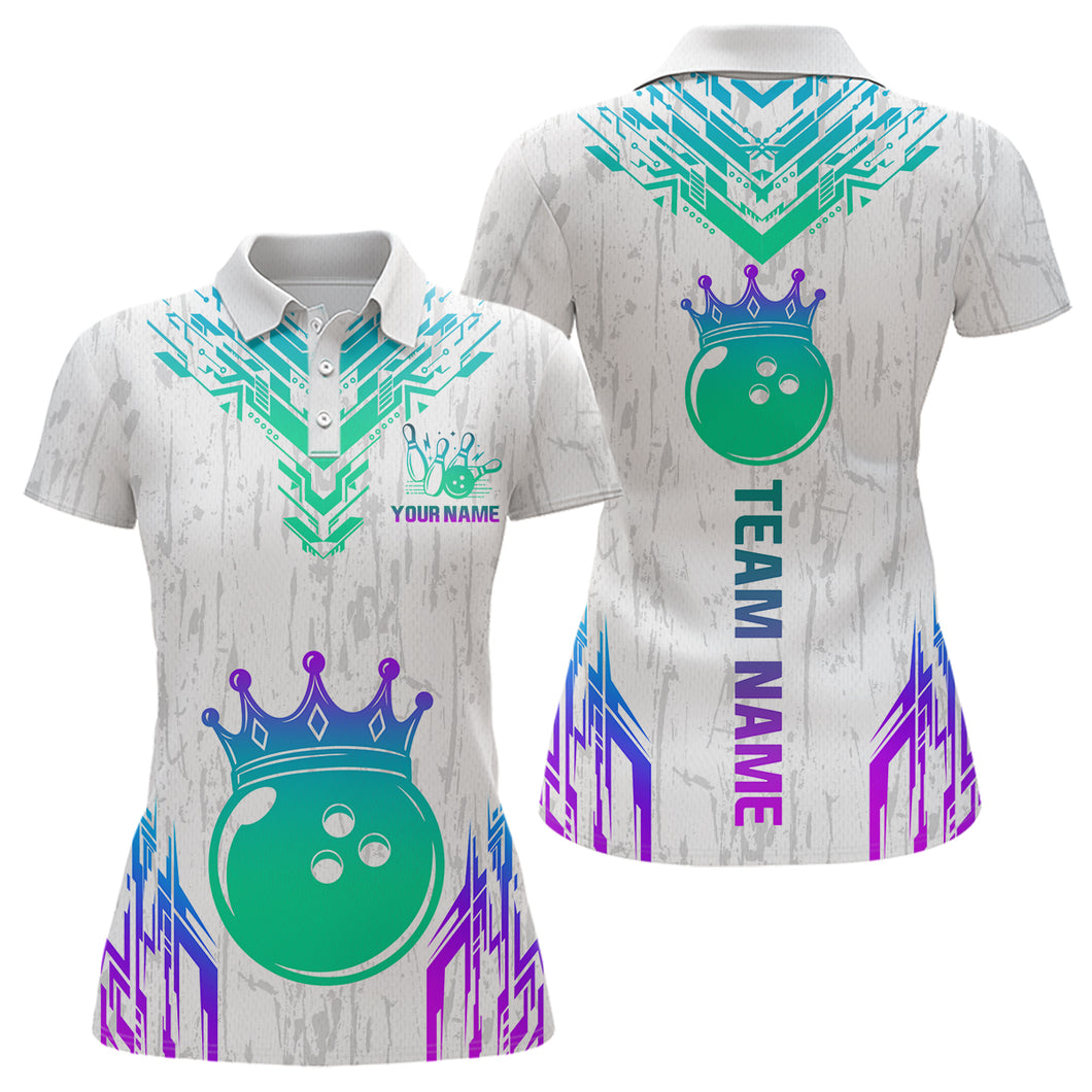 Custom White Neon Crown Bowling Jersey for Women Polo & 1/4 Zip Bowling Team Shirts HNT123