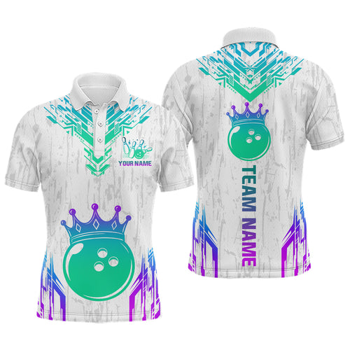Custom White Neon Crown Bowling Jersey for Men Bowling Uniform Polo & 1/4 Zip Bowling Team Shirts HNT123