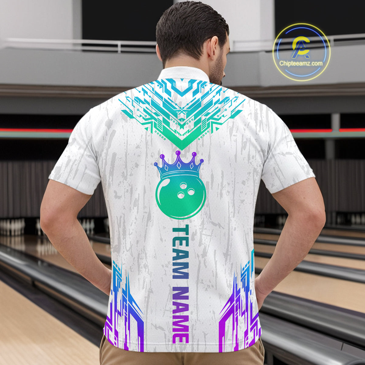 Custom White Neon Crown Bowling Jersey for Men Bowling Uniform Polo & 1/4 Zip Bowling Team Shirts HNT123