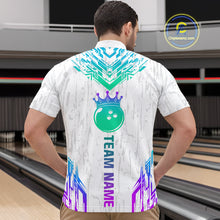 Load image into Gallery viewer, Custom White Neon Crown Bowling Jersey for Men Bowling Uniform Polo &amp; 1/4 Zip Bowling Team Shirts HNT123
