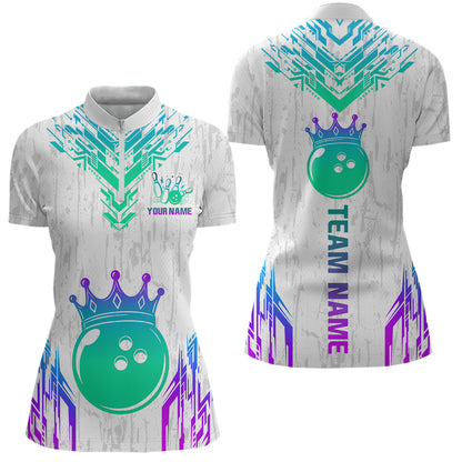 Custom White Neon Crown Bowling Jersey for Women Polo & 1/4 Zip Bowling Team Shirts HNT123