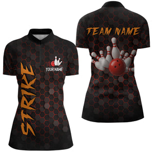 Custom Strike Red Bowling Women Bowling Shirt Polo & Quarter-Zip Bowling Team Jerseys HNT79