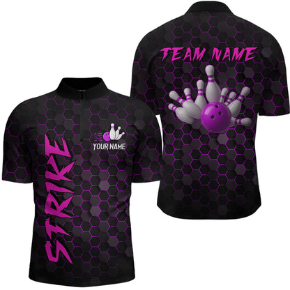 Custom Strike Purple Bowling Men Bowling Shirt Polo & Quarter-Zip Bowling Team Jerseys HNT79