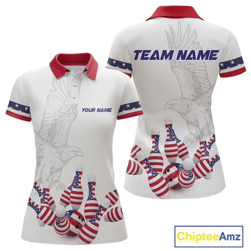 Custom Eagle US Flag Bowling Women Bowling Shirt Polo & Quarter-Zip Bowling Team Jerseys HNT76