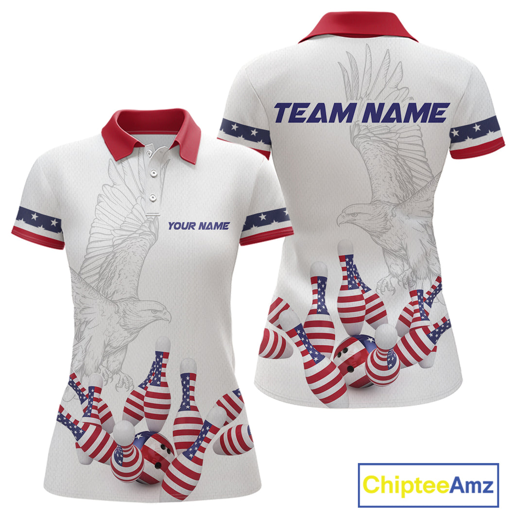 Custom Eagle US Flag Bowling Women Bowling Shirt Polo & Quarter-Zip Bowling Team Jerseys HNT76