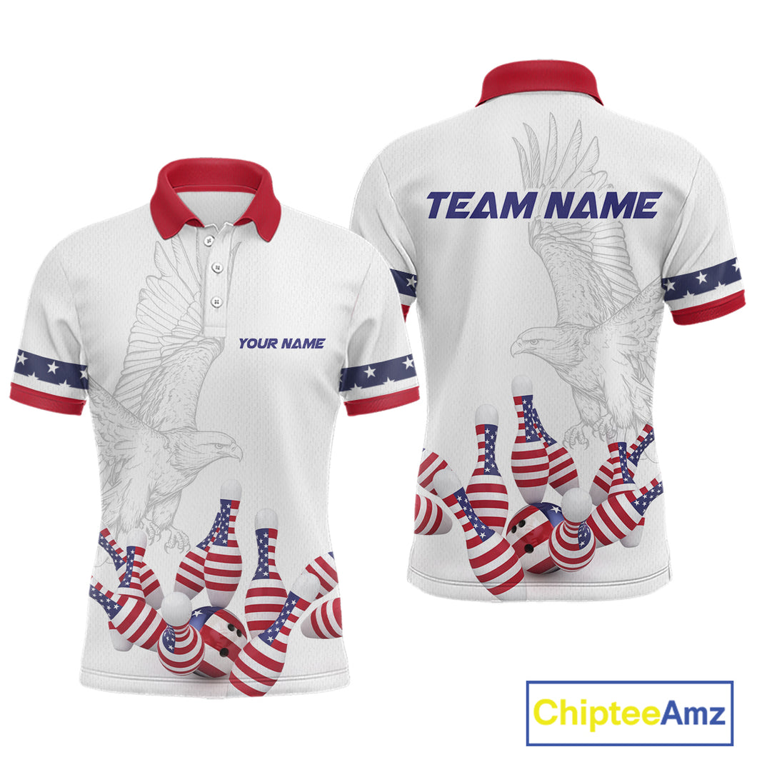 Custom Eagle US Flag Bowling Men Bowling Shirt Polo & Quarter-Zip Bowling Team Jerseys HNT76