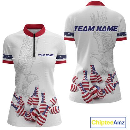Custom Eagle US Flag Bowling Women Bowling Shirt Polo & Quarter-Zip Bowling Team Jerseys HNT76