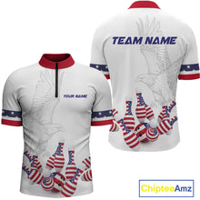 Load image into Gallery viewer, Custom Eagle US Flag Bowling Men Bowling Shirt Polo &amp; Quarter-Zip Bowling Team Jerseys HNT76