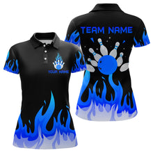 Load image into Gallery viewer, Custom Blue Flame Bowling Shirts for Women Polo &amp; Quarter-Zip Bowling Team Jerseys HNT82