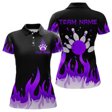 Load image into Gallery viewer, Custom Purple Flame Bowling Shirts for Women Polo &amp; Quarter-Zip Bowling Team Jerseys HNT82