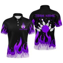 Load image into Gallery viewer, Custom Purple Flame Bowling Shirts for Men Polo &amp; Quarter-Zip Bowling Team Jerseys HNT82