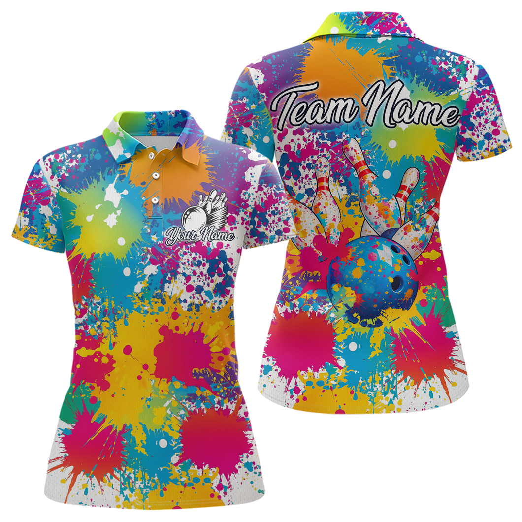 Custom Colorful Bowling Women Shirts Bowling Uniform Polo & 1/4 Zip Bowling Team Jerseys HNT104