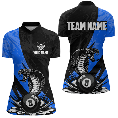Custom Blue Cobra Snake 8 Ball Pool Billiard Shirts for Women Team Polo & 1/4 Zip Shirts NNT57