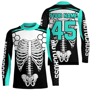 Turquoise Bone Motocross Racing Jersey UPF30+ MX Racing Dirt Bike Jersey Kid Men Women DNT01