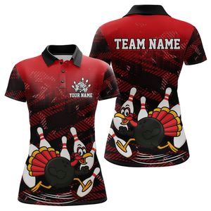 Custom Red Funny Turkey Bowling Jersey for Women Thanksgiving Bowling Team Shirts Polo & 1/4 Zip HNT125
