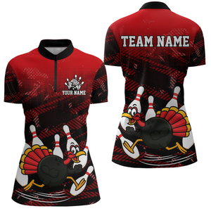 Custom Red Funny Turkey Bowling Jersey for Women Thanksgiving Bowling Team Shirts Polo & 1/4 Zip HNT125